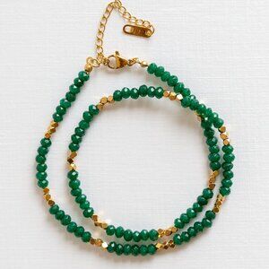 Gorgeous Green Beaded Necklace with Gold WATERPROOF beads non-tarnish Gold